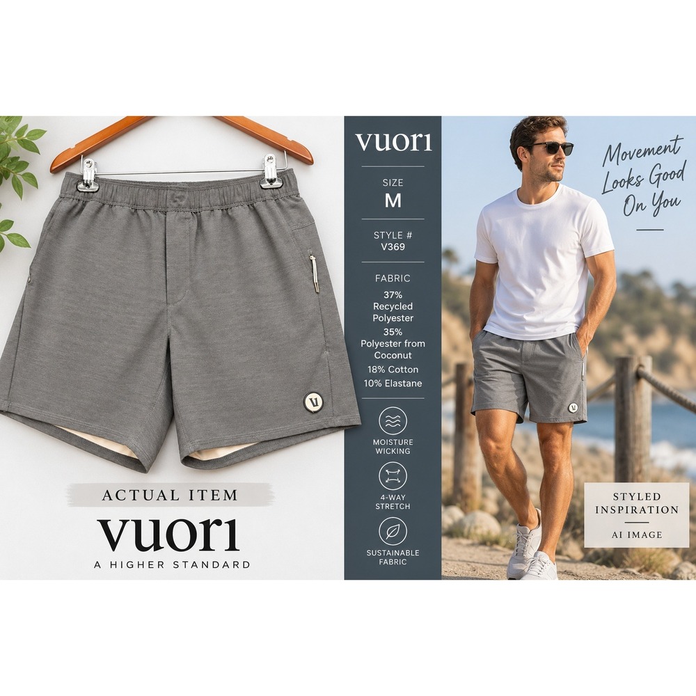 Vuori Kore Shorts Mens V369 Athletic Performance Gray Medium Excellent Gorpcore